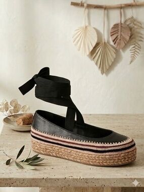 Ulla Johnson Yelena Noir Black Crochet Flatform Espadrilles EU 39 US 9